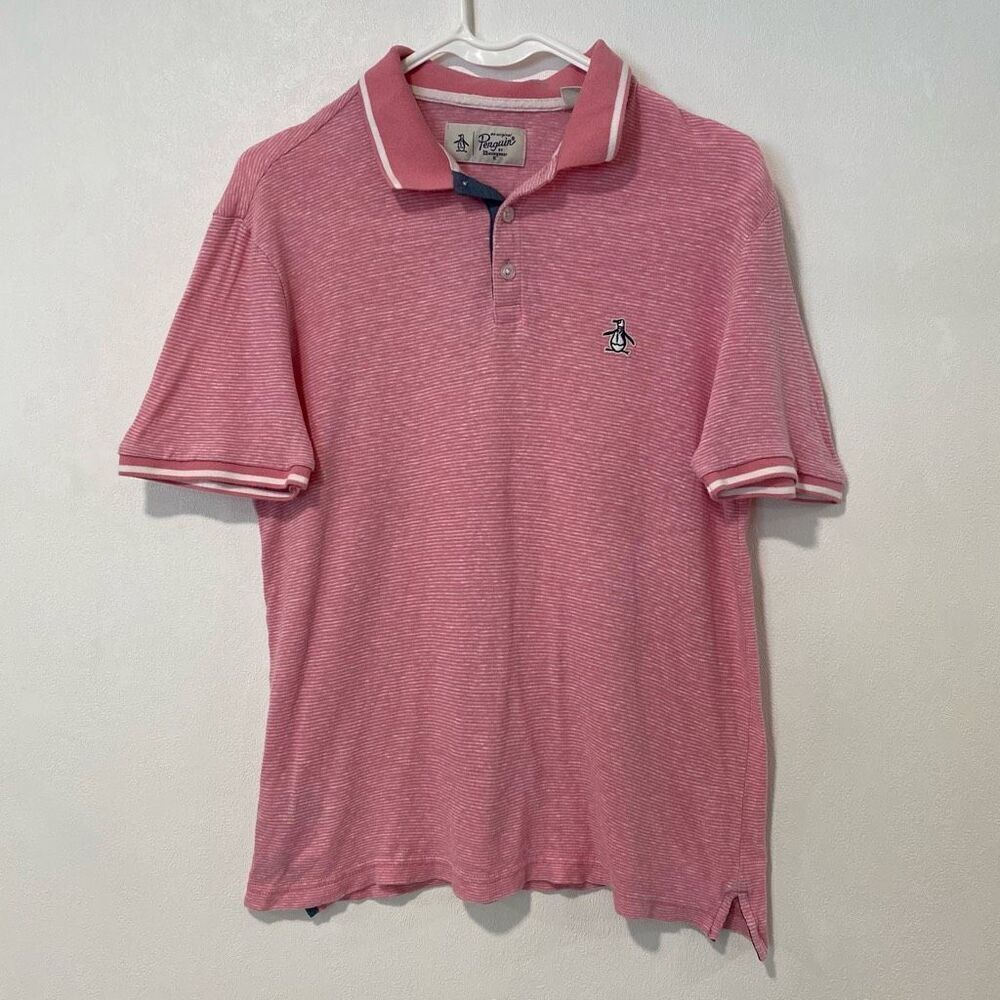 Original Penguin Pink Striped Polo Shirt | Size Small